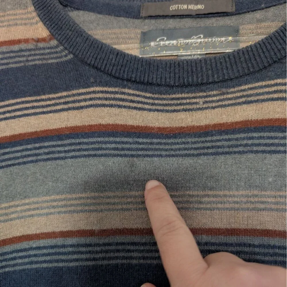Eddie Bauer Stripe Sweater Mens Size XL Tall Blue Cotton Merino Wool Long Sleeve - Picture 3 of 10